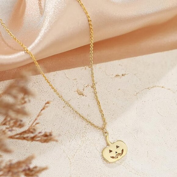Halloween Spooky Pumpkin 18K Gold Plated Necklace - Picture 3 of 4